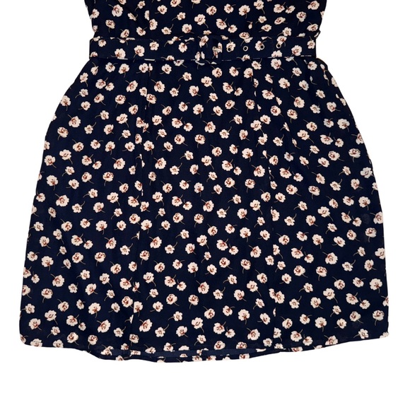 TRIXXI Navy Blue Floral Print Short Sleeve Belted Midi Dress Juniors Size M - Picture 4 of 4